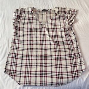 Express Burgundy Plaid V-Neck Blouse